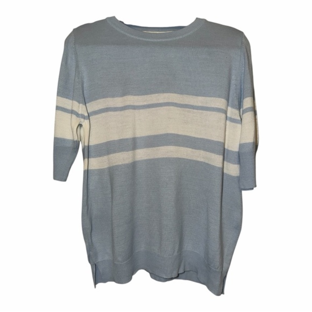 Mer Sea Light Blue Crewneck Sweater with Cream Stripe Detail